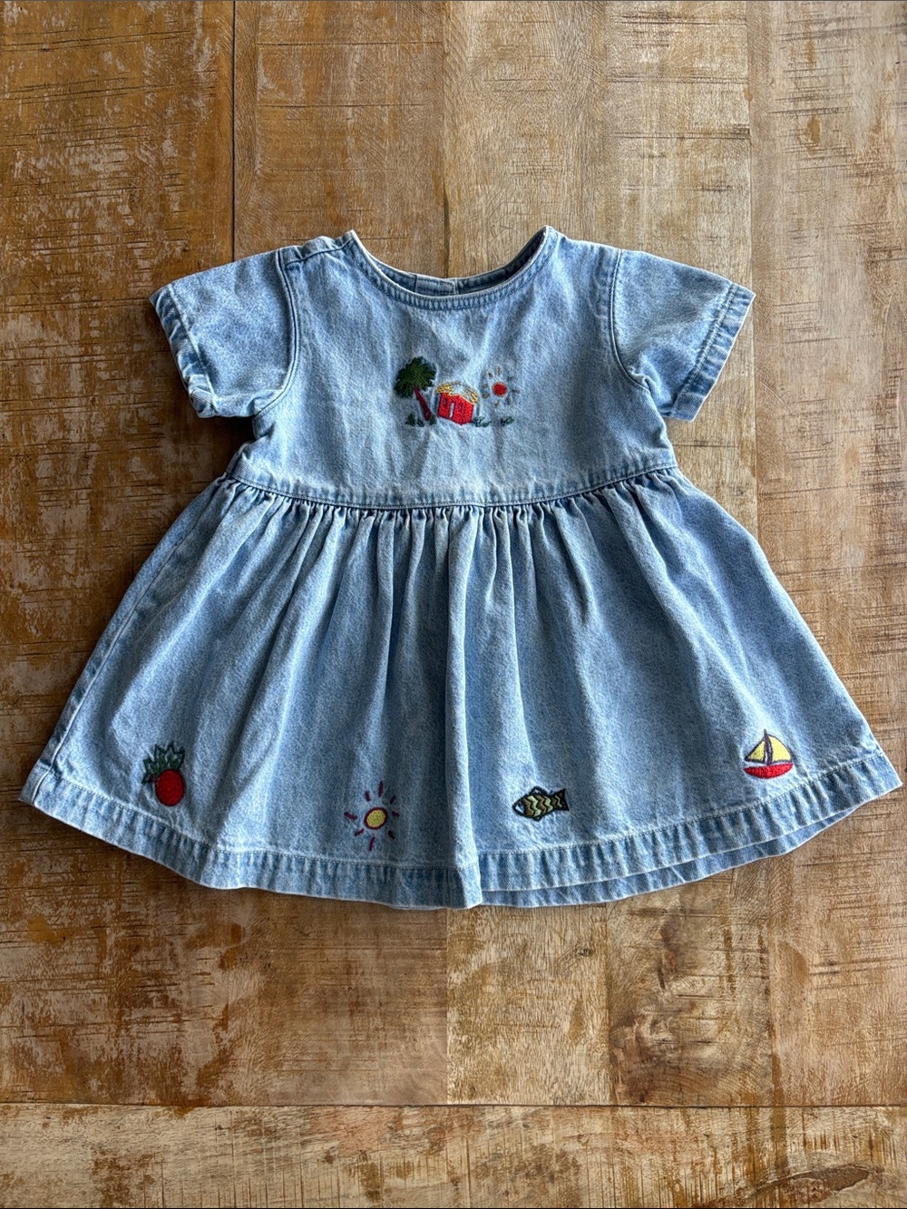 Vintage Baby Gap Denim Embroidered Girls' Dress 12-18m